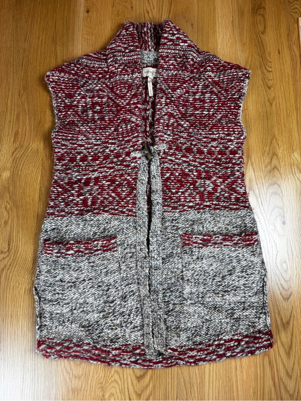 Wilfred free Marled Red and Gray Sleeveless Shawl-Collar Cardigan Wool Alpaca